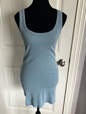 ✨ZARA Ribbed Tank Mini Dress Blue Bodycon Stretch Size M Scoop Neck